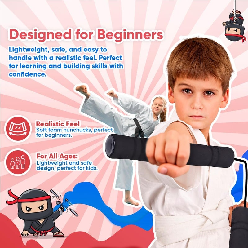 Playbees Foam Toy Nunchucks for Kids, 3 Pack, Red Blue Black Colors, Soft Training Martial Arts Equipment, Gift Toy for Children, Party Favors, Birthday Gift for Boys and Girls, - Image 4